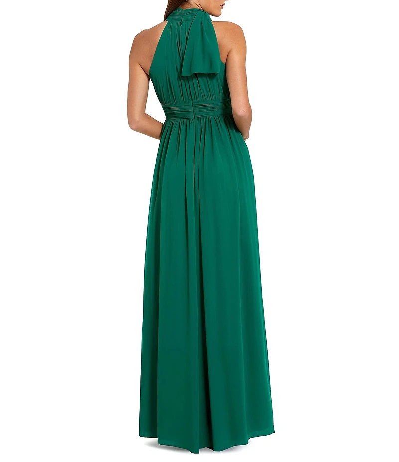 Mac Duggal High Halter Bow Turtleneck Sleeveless A-Line Gown