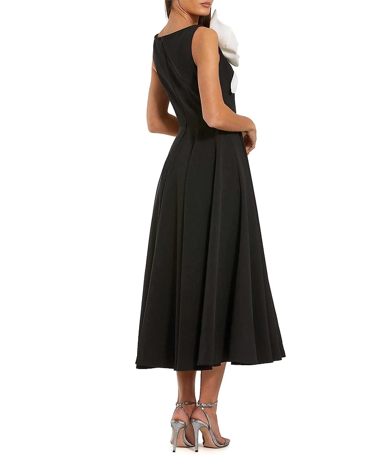 Mac Duggal High Neck Crepe A Line Midi Dress With 3D Flower