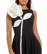 Mac Duggal High Neck Crepe A Line Midi Dress With 3D Flower