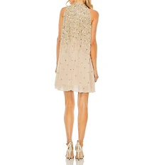 Mac Duggal High Neck Sleeveless Sequin Embellished Trapeze Dress