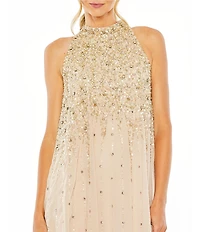 Mac Duggal High Neck Sleeveless Sequin Embellished Trapeze Dress