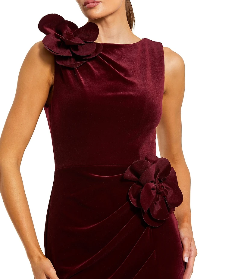 Mac Duggal High Neck Velvet 3D Flowers Column Dress
