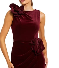 Mac Duggal High Neck Velvet 3D Flowers Column Dress