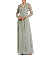 Mac Duggal Illusion Crew Neck Long Sleeve Gown