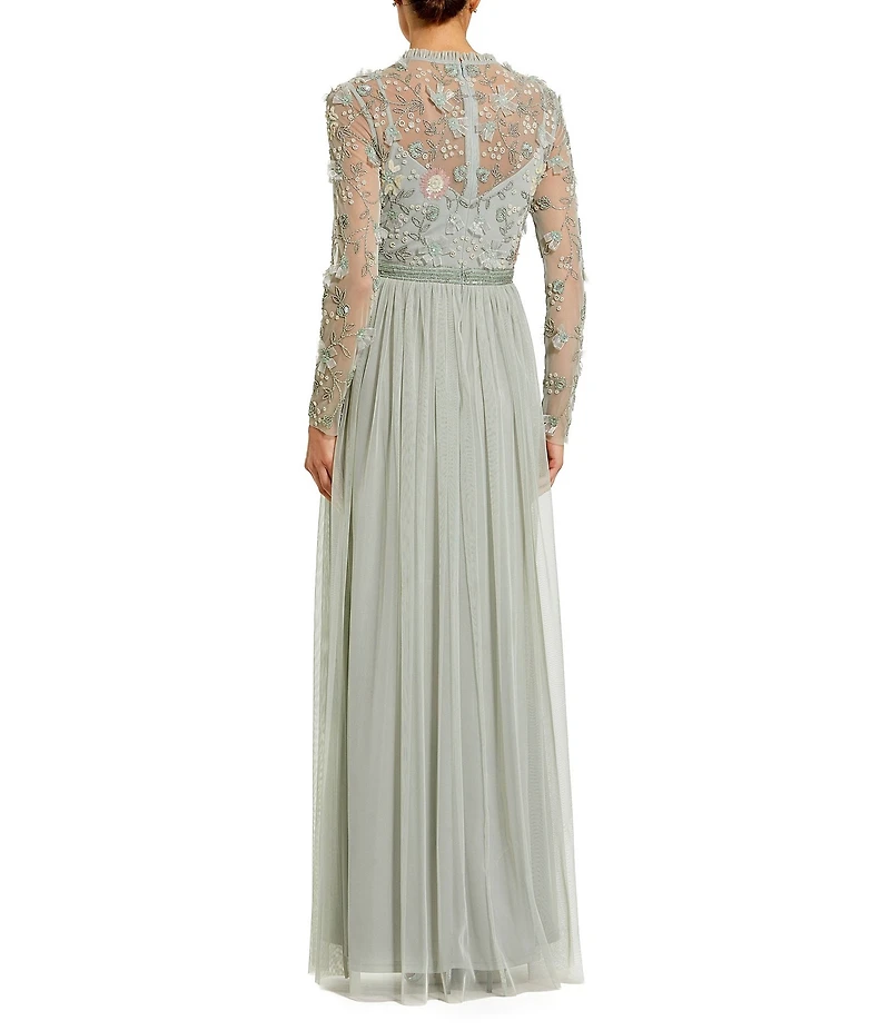 Mac Duggal Illusion Crew Neck Long Sleeve Gown