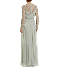 Mac Duggal Illusion Crew Neck Long Sleeve Gown
