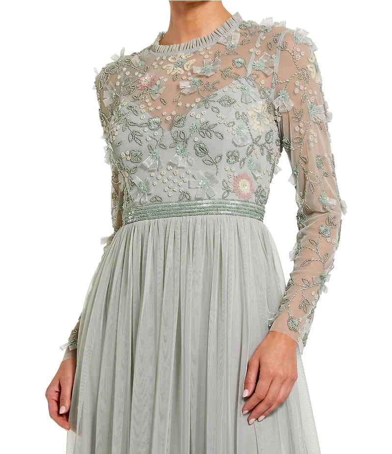 Mac Duggal Illusion Crew Neck Long Sleeve Gown