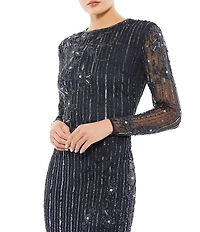 Mac Duggal Illusion Long Sleeve Sequin Column Gown