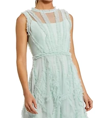 Mac Duggal Illusion Mock Neck Sleeveless Mesh Micro Ruffle Mini Dress
