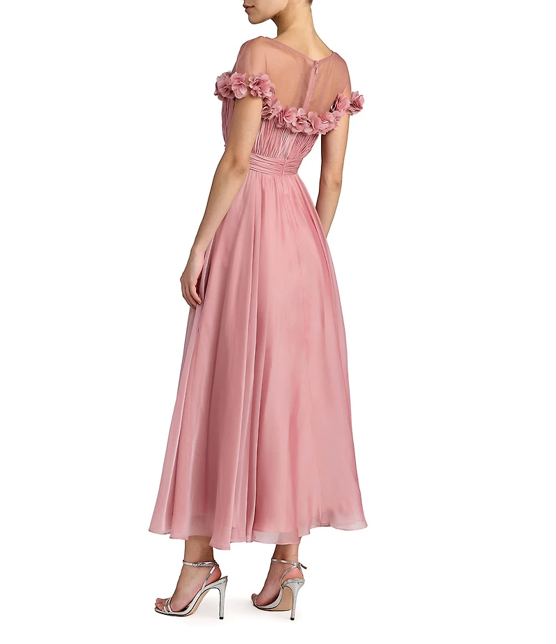 Mac Duggal Illusion Neck 3D Ruffle Off The Shoulder Midi Dress
