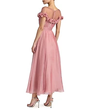 Mac Duggal Illusion Neck 3D Ruffle Off The Shoulder Midi Dress