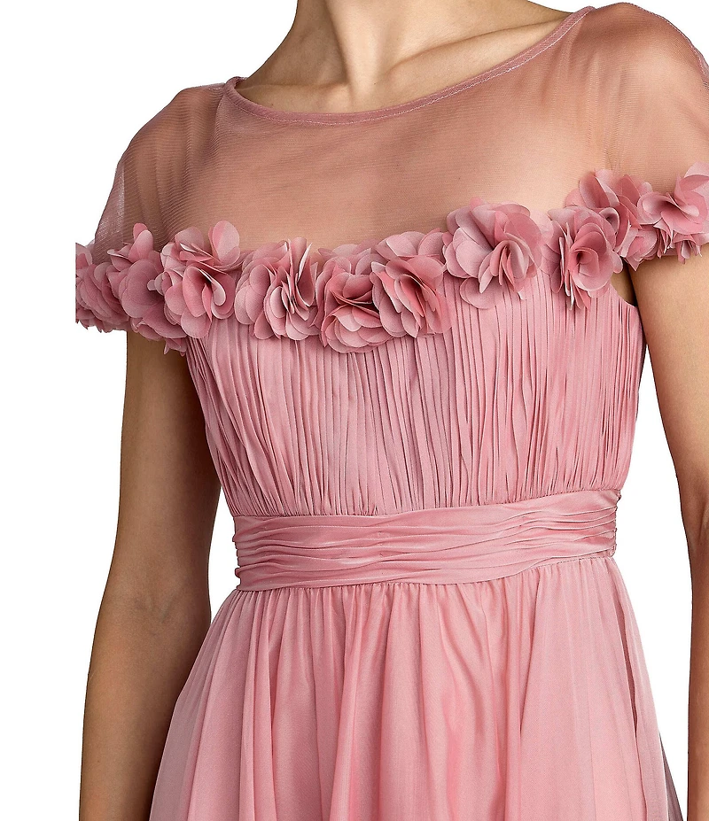 Mac Duggal Illusion Neck 3D Ruffle Off The Shoulder Midi Dress