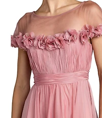 Mac Duggal Illusion Neck 3D Ruffle Off The Shoulder Midi Dress