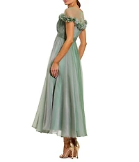 Mac Duggal Illusion Neck 3D Ruffle Off The Shoulder Midi Dress