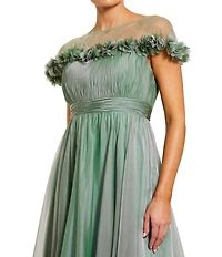 Mac Duggal Illusion Neck 3D Ruffle Off The Shoulder Midi Dress