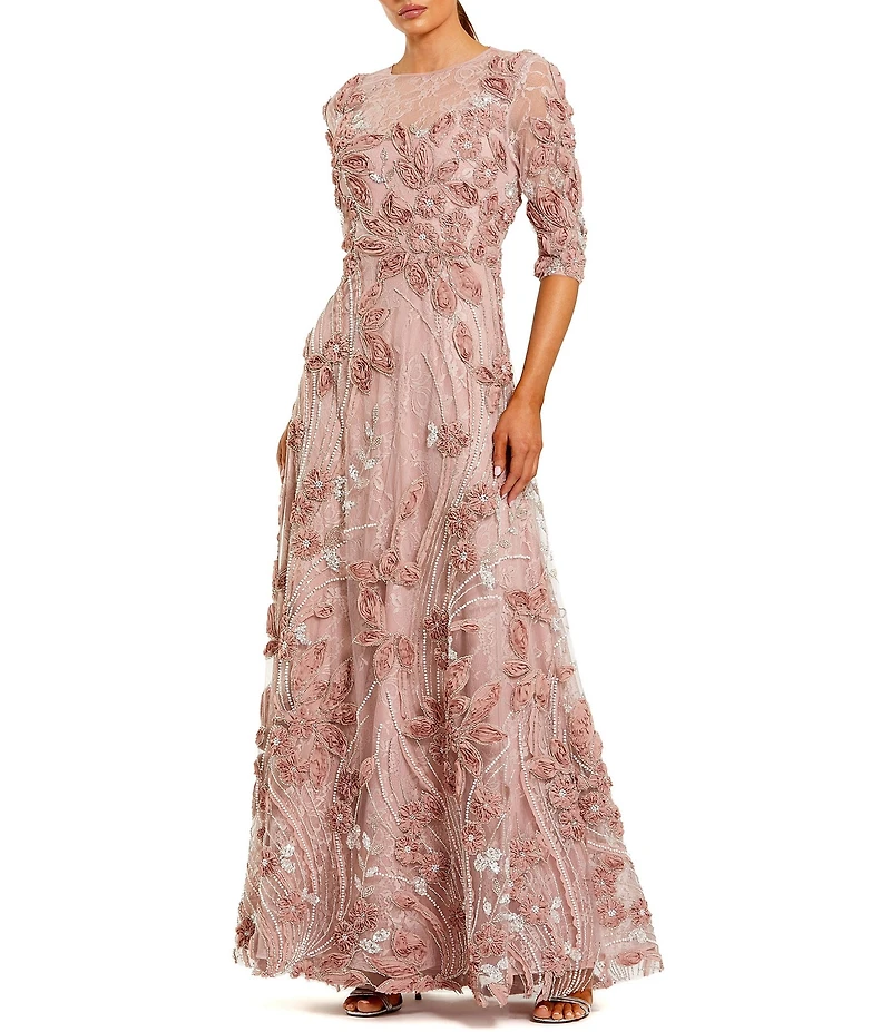 Mac Duggal Illusion Neck Embroidered A Line Gown