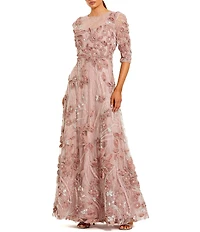 Mac Duggal Illusion Neck Embroidered A Line Gown