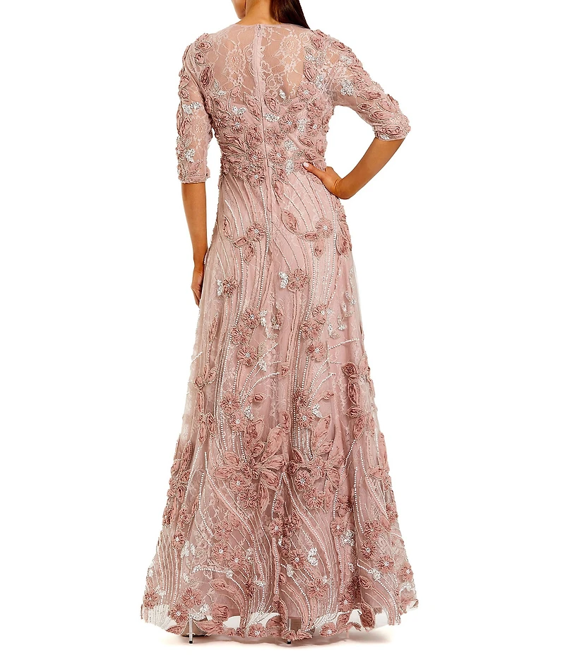 Mac Duggal Illusion Neck Embroidered A Line Gown