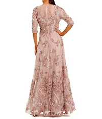 Mac Duggal Illusion Neck Embroidered A Line Gown