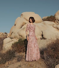 Mac Duggal Illusion Neck Embroidered A Line Gown