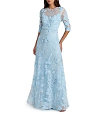 Mac Duggal Illusion Neck Embroidered A Line Gown