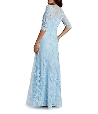 Mac Duggal Illusion Neck Embroidered A Line Gown