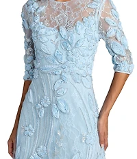Mac Duggal Illusion Neck Embroidered A Line Gown