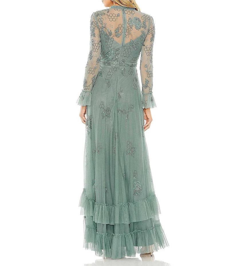 Mac Duggal Illusion Sleeve Embellished Long Gown