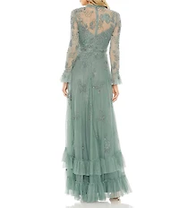 Mac Duggal Illusion Sleeve Embellished Long Gown