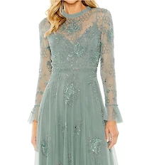Mac Duggal Illusion Sleeve Embellished Long Gown