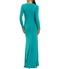 Mac Duggal Jersey Long Sleeve Twist Neck Long Gown