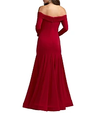 Mac Duggal Jersey Off-The-Shoulder Long Sleeve Trumpet Gown
