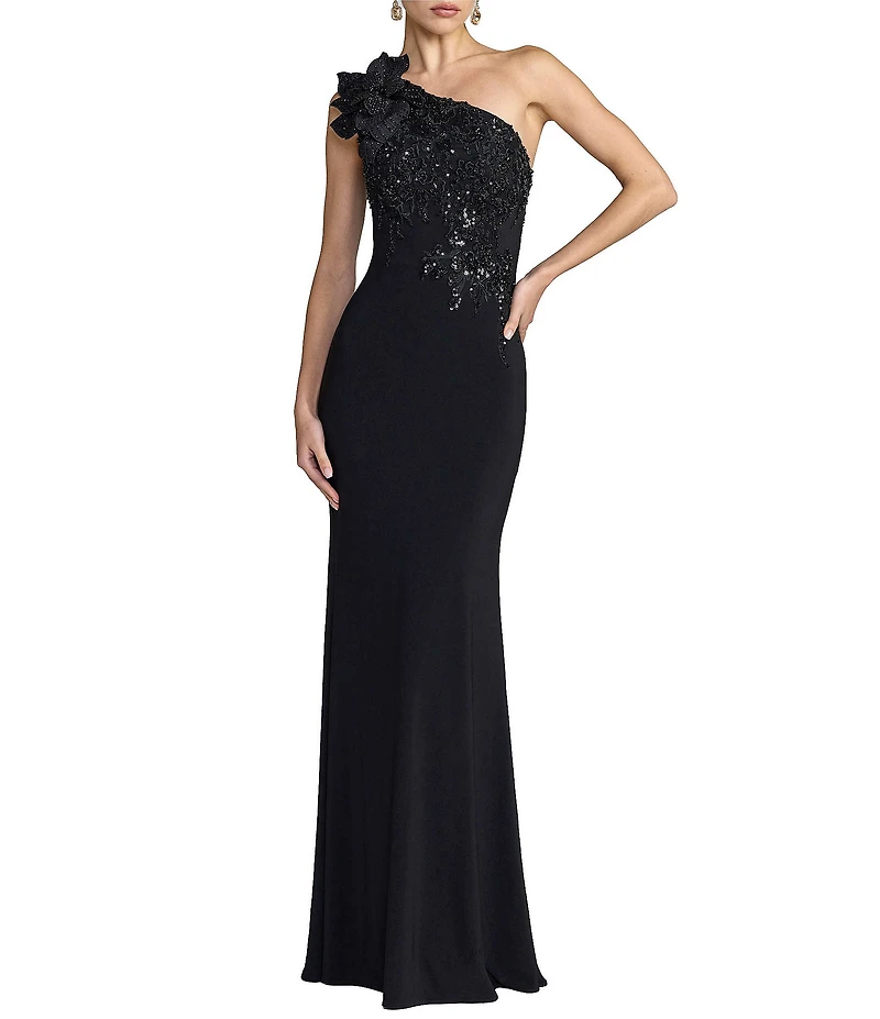 Mac Duggal Jersey One Shoulder With Flower Details Gown