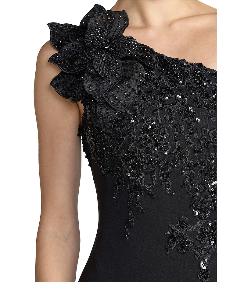 Mac Duggal Jersey One Shoulder With Flower Details Gown
