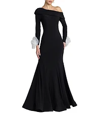 Mac Duggal Jersey One Shoulder Long Sleeve Gown With Floral Applique