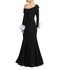 Mac Duggal Jersey One Shoulder Long Sleeve Gown With Floral Applique