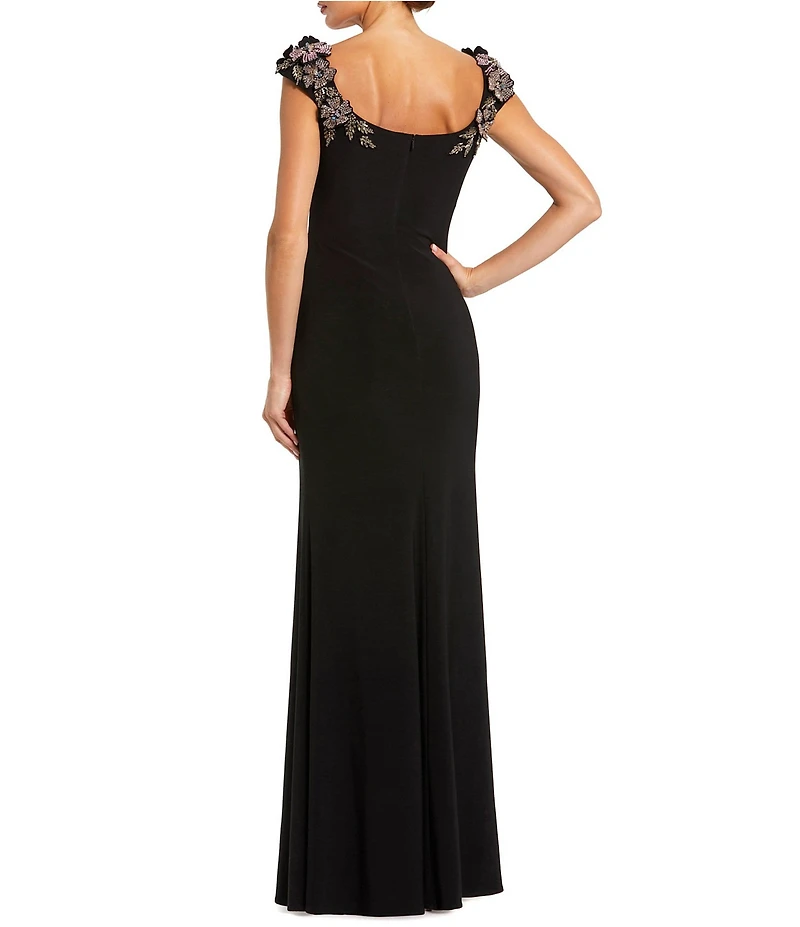Mac Duggal Jersey Scoop Neck Gown With 3D Flower Details