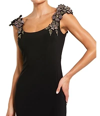 Mac Duggal Jersey Scoop Neck Gown With 3D Flower Details