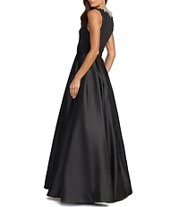 Mac Duggal Jersey Sleeveless Satin Square Neck Gown
