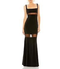 Mac Duggal Jersey Square Neck Sheer Mesh Cutouts Sheath Dress