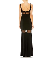 Mac Duggal Jersey Square Neck Sheer Mesh Cutouts Sheath Dress