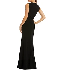 Mac Duggal Jersey Twist Floral Beaded Neckline Gown