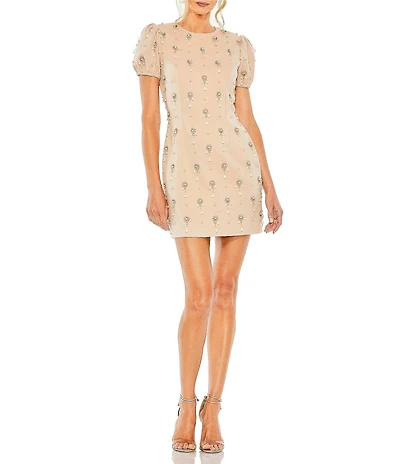 Mac Duggal Jewel Embellished Short Sleeve Mini Dress