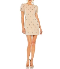 Mac Duggal Jewel Embellished Short Sleeve Mini Dress