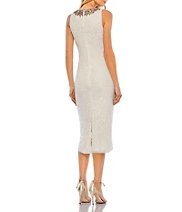 Mac Duggal Jeweled High Neck Sequined Midi Dress
