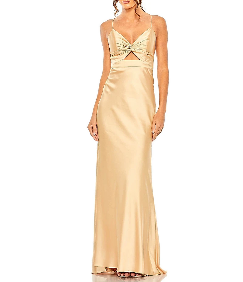 Mac Duggal Knot Front Keyhole Detail Satin Dress