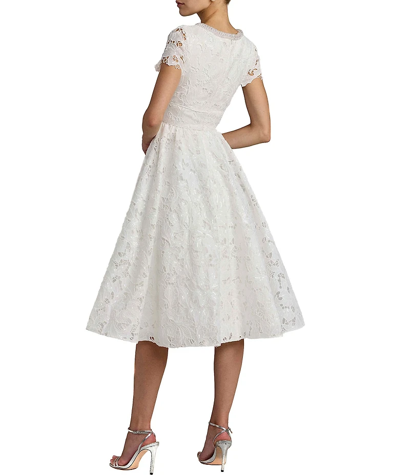 Mac Duggal Lace Embellished Cap Sleeves A Line Midi Dress