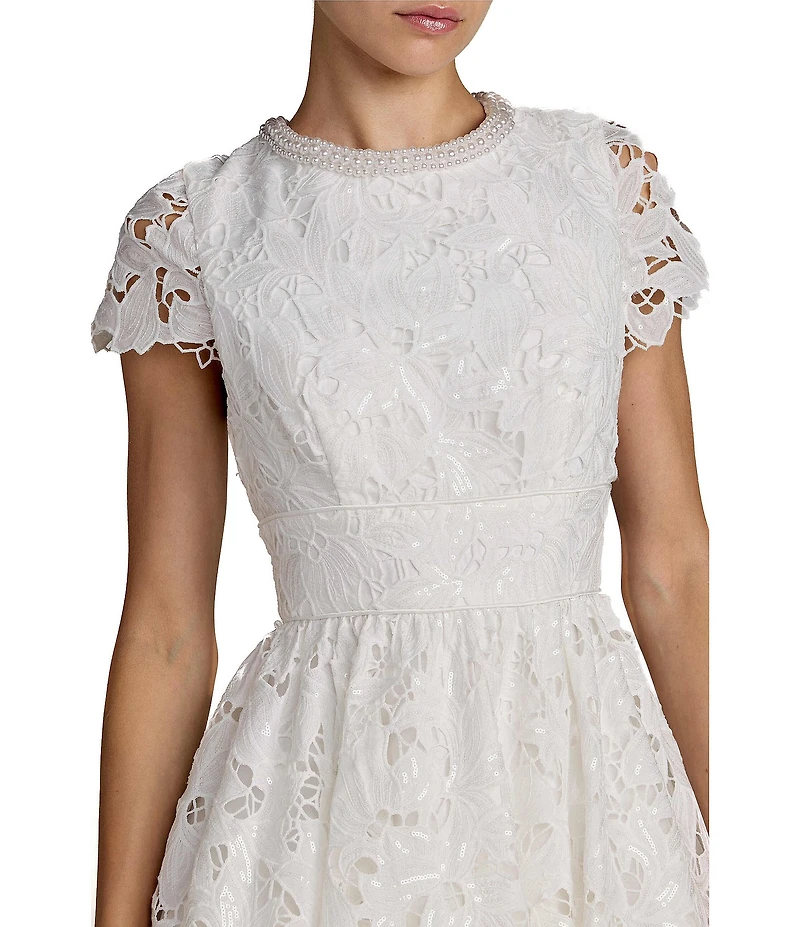 Mac Duggal Lace Embellished Cap Sleeves A Line Midi Dress
