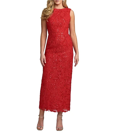 Mac Duggal Lace Leather Sleeveless High Neck Ankle Dress
