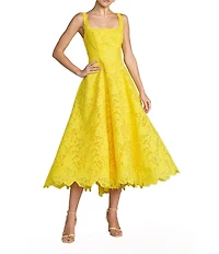 Mac Duggal Lace Sleeveless Scoop Neck Midi Dress With Pockets